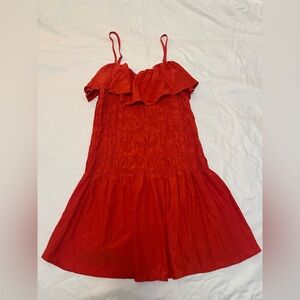 Future Collective Red Smocked Mini Dress NWT | Size L | Tiered Sundress
